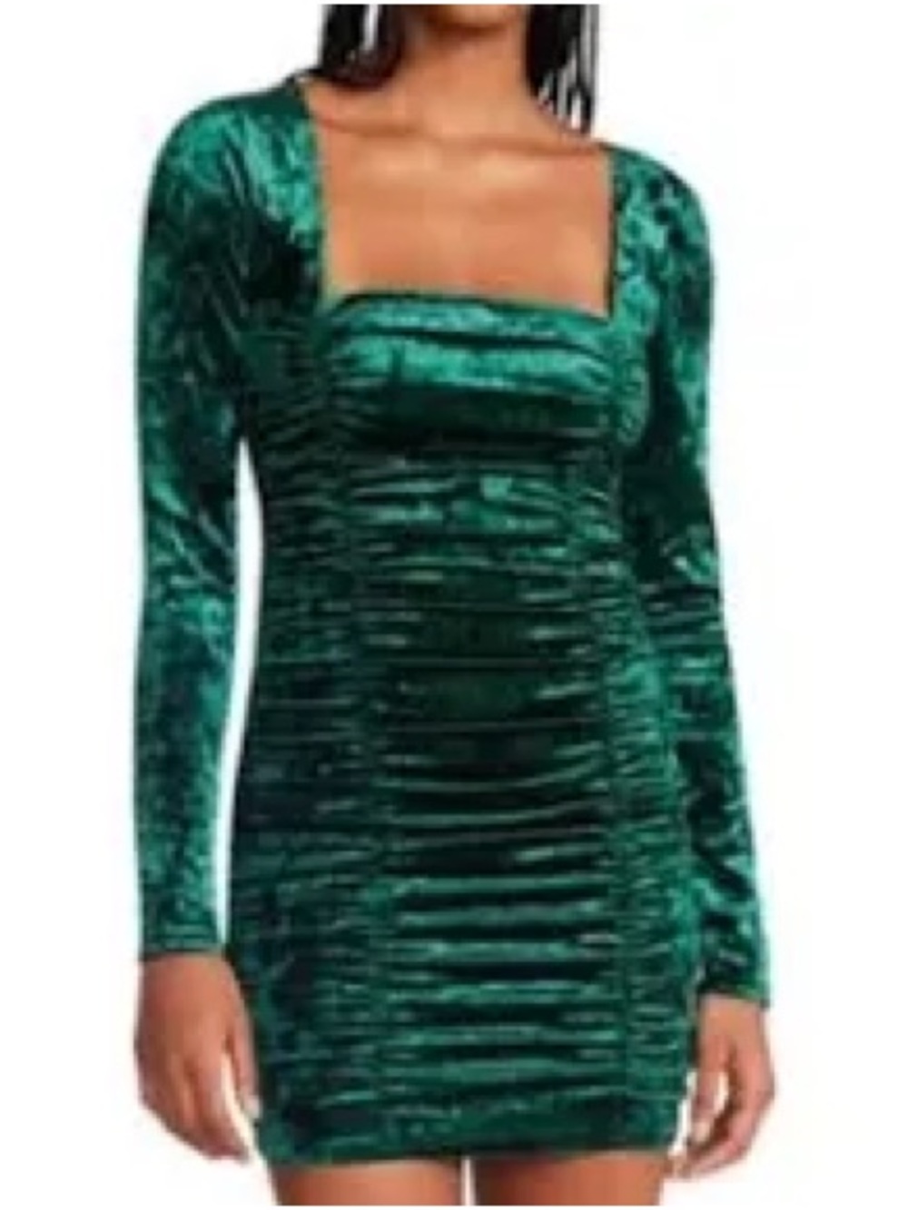 Steve Madden Green Velvet Square-Neck Ruched Mini Dress
